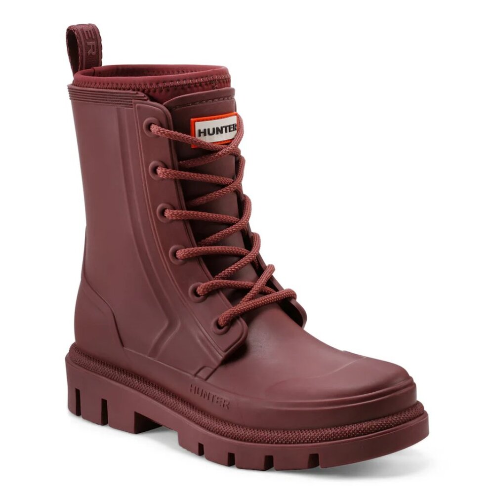 Hunter Women's Diana Waterproof Lace-Up Rain Boots in Dark Red - Picture 5 of 10